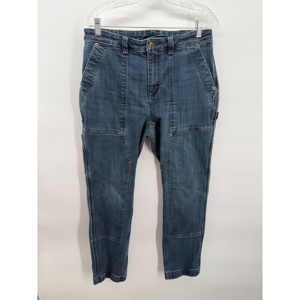 Duluth Trading Co Carpenter Jeans Womens 12 Short Blue Double Knee Utility